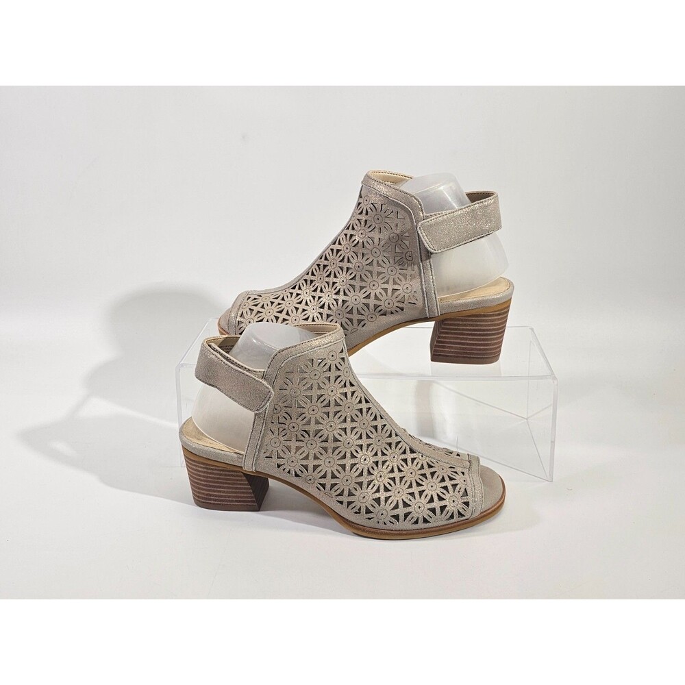 EARTH Women's 8.5 Murano Mist Sandal Laser Cut Leather Open Toe Heels Shoes - Picture 4 of 10